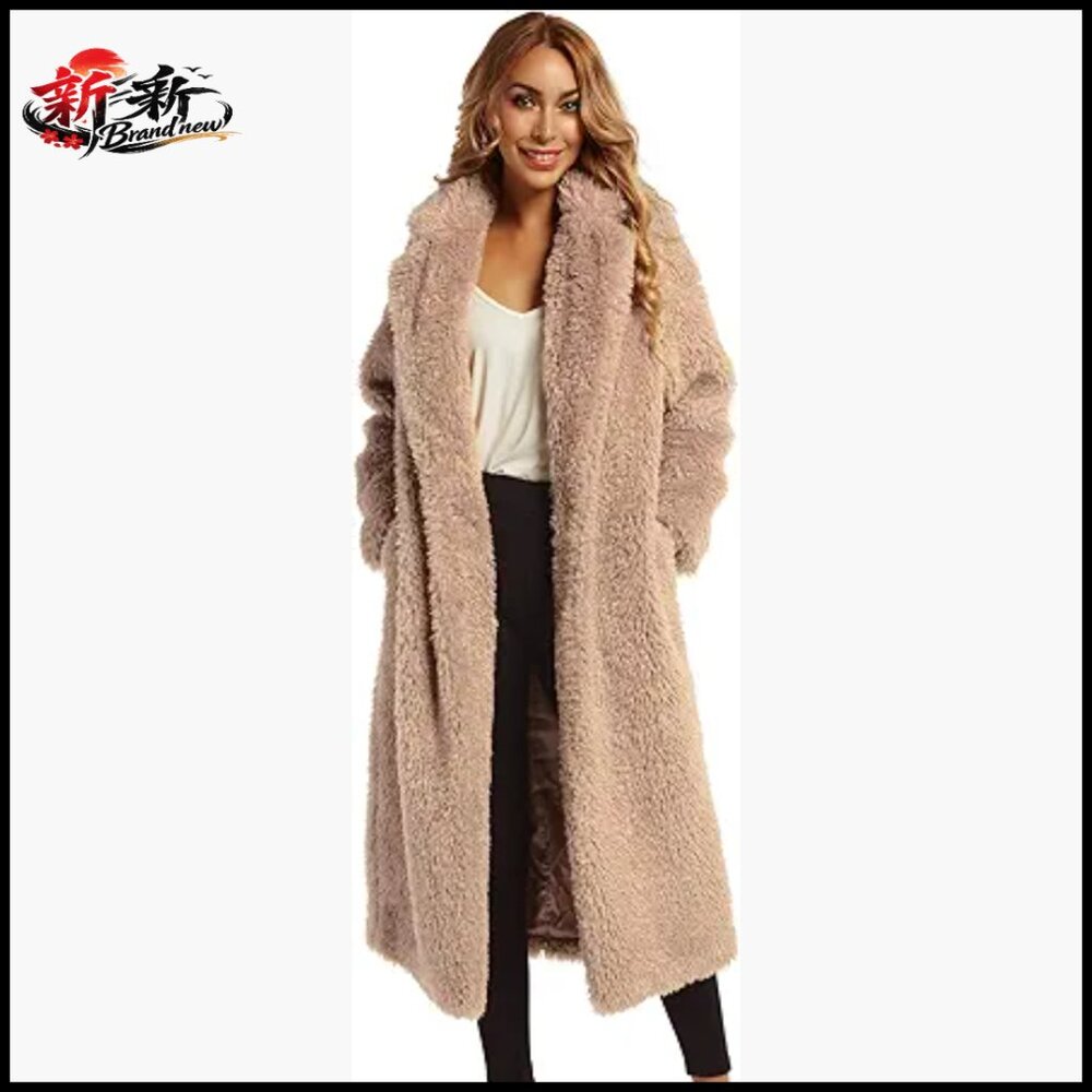 Faux Fur Winter Coat Open Front Long Cardigan Overcoat Jacket